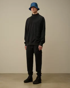 Sweatshirts<C.P. Company Reverse Brushed & Emerized Diagonal Fleece Funnel Neck Sweatshirt Black Sand