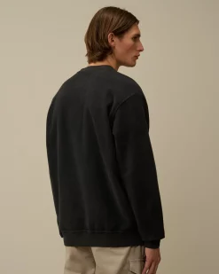 Sweatshirts<C.P. Company Reverse Brushed & Emerized Diagonal Fleece Crewneck Sweatshirt Black Sand