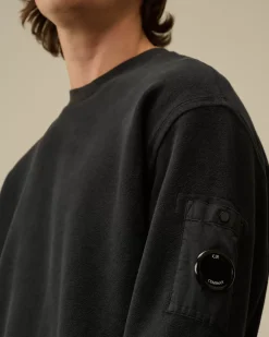 Sweatshirts<C.P. Company Reverse Brushed & Emerized Diagonal Fleece Crewneck Sweatshirt Black Sand