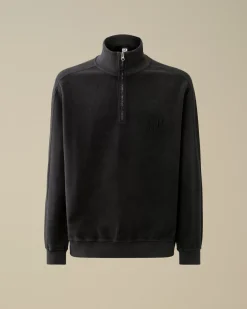 Sweatshirts<C.P. Company Reverse Brushed & Emerized Diagonal Fleece Half Zipped Sweatshirt Black Sand