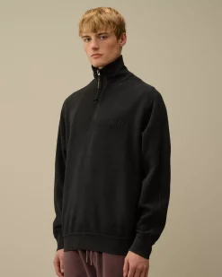 Sweatshirts<C.P. Company Reverse Brushed & Emerized Diagonal Fleece Half Zipped Sweatshirt Black Sand