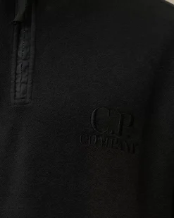 Sweatshirts<C.P. Company Reverse Brushed & Emerized Diagonal Fleece Half Zipped Sweatshirt Black Sand