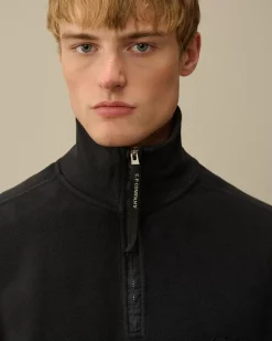 Sweatshirts<C.P. Company Reverse Brushed & Emerized Diagonal Fleece Half Zipped Sweatshirt Black Sand