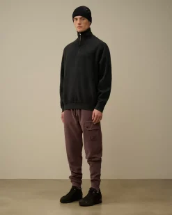 Sweatshirts<C.P. Company Reverse Brushed & Emerized Diagonal Fleece Half Zipped Sweatshirt Black Sand