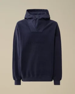 Sweatshirts<C.P. Company Reverse Brushed & Emerized Diagonal Fleece Mixed Hooded Sweatshirt Estate Blue