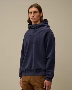 Sweatshirts<C.P. Company Reverse Brushed & Emerized Diagonal Fleece Mixed Hooded Sweatshirt Estate Blue