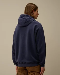 Sweatshirts<C.P. Company Reverse Brushed & Emerized Diagonal Fleece Mixed Hooded Sweatshirt Estate Blue