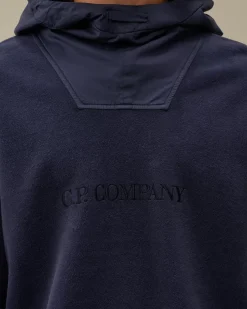 Sweatshirts<C.P. Company Reverse Brushed & Emerized Diagonal Fleece Mixed Hooded Sweatshirt Estate Blue