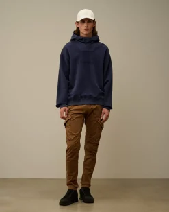 Sweatshirts<C.P. Company Reverse Brushed & Emerized Diagonal Fleece Mixed Hooded Sweatshirt Estate Blue