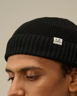 Hats<C.P. Company Re-Wool Fisherman Beanie Black