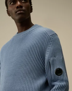 Jumpers<C.P. Company Re-Wool Funnel Neck Knit Flint Stone – Blue