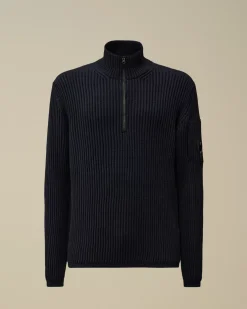 Jumpers<C.P. Company Re-Wool Half Zip Knit Total Eclipse – Blue