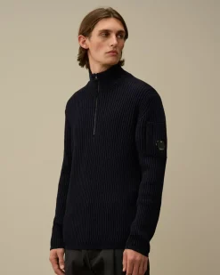 Jumpers<C.P. Company Re-Wool Half Zip Knit Total Eclipse – Blue