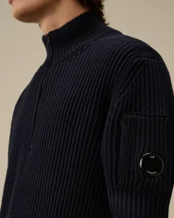 Jumpers<C.P. Company Re-Wool Half Zip Knit Total Eclipse – Blue