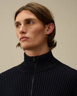 Jumpers<C.P. Company Re-Wool Half Zip Knit Total Eclipse – Blue