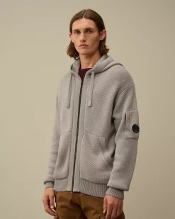 Jumpers<C.P. Company Re-Wool Hooded Zipped Knit Moon Melange – Grey