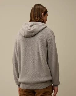 Jumpers<C.P. Company Re-Wool Hooded Zipped Knit Moon Melange – Grey