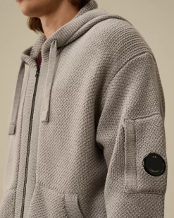 Jumpers<C.P. Company Re-Wool Hooded Zipped Knit Moon Melange – Grey