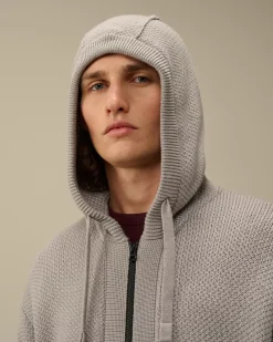 Jumpers<C.P. Company Re-Wool Hooded Zipped Knit Moon Melange – Grey