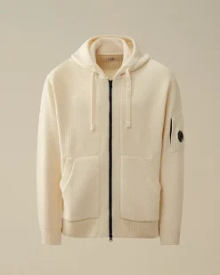 Jumpers<C.P. Company Re-Wool Hooded Zipped Knit Gauze White