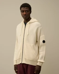Jumpers<C.P. Company Re-Wool Hooded Zipped Knit Gauze White