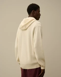 Jumpers<C.P. Company Re-Wool Hooded Zipped Knit Gauze White