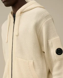 Jumpers<C.P. Company Re-Wool Hooded Zipped Knit Gauze White