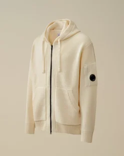 Jumpers<C.P. Company Re-Wool Hooded Zipped Knit Gauze White