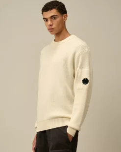 Jumpers<C.P. Company Re-Wool Lens Crewneck Knit Gauze White