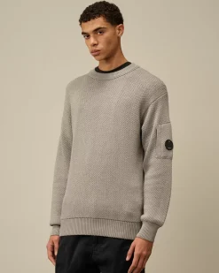 Jumpers<C.P. Company Re-Wool Lens Crewneck Knit Moon Melange – Grey