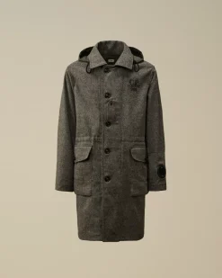 Jacket & Coats<C.P. Company Shetland Twill Hooded Car Coat Anthracite Melange – Grey