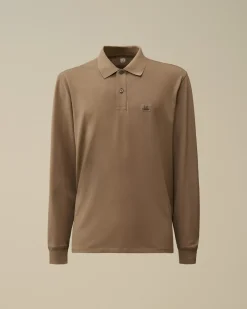 T-shirts & Polo<C.P. Company Stretch Piquet Longsleeve Logo Polo Walnut – Beige