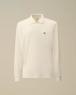 T-shirts & Polo<C.P. Company Stretch Piquet Longsleeve Logo Polo Gauze White