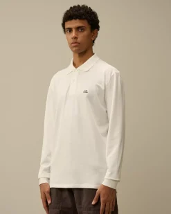 T-shirts & Polo<C.P. Company Stretch Piquet Longsleeve Logo Polo Gauze White