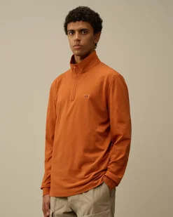 T-shirts & Polo<C.P. Company Stretch Piquet Longsleeve Zipped Polo Bombay Brown