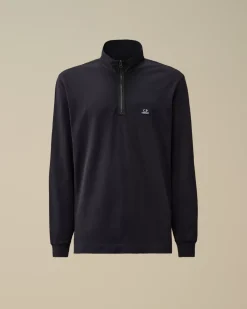 T-shirts & Polo<C.P. Company Stretch Piquet Longsleeve Zipped Polo Total Eclipse – Blue