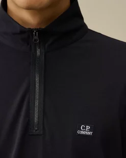 T-shirts & Polo<C.P. Company Stretch Piquet Longsleeve Zipped Polo Total Eclipse – Blue