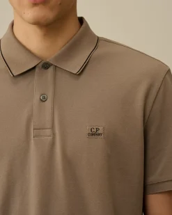 T-shirts & Polo<C.P. Company Stretch Piquet Striped Collar Polo Walnut – Beige
