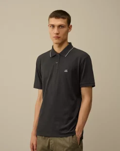 T-shirts & Polo<C.P. Company Stretch Piquet Striped Collar Polo Black Sand
