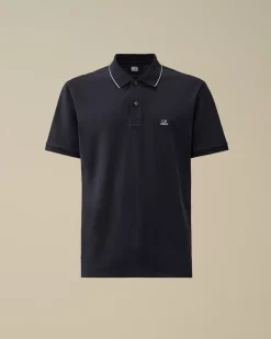 T-shirts & Polo<C.P. Company Stretch Piquet Striped Collar Polo Total Eclipse – Blue
