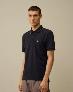 T-shirts & Polo<C.P. Company Stretch Piquet Striped Collar Polo Total Eclipse – Blue