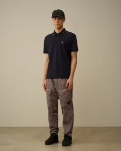 T-shirts & Polo<C.P. Company Stretch Piquet Striped Collar Polo Total Eclipse – Blue