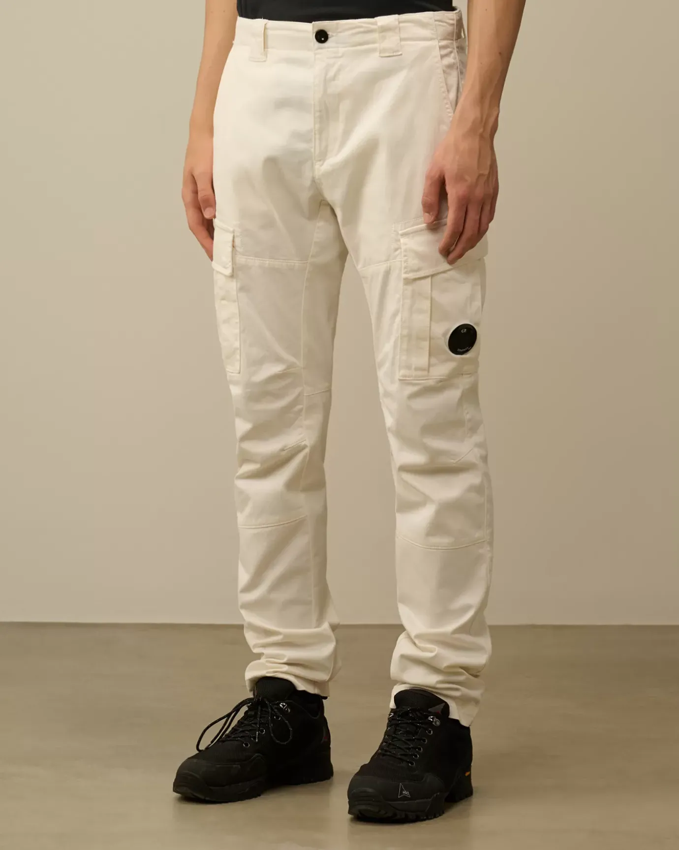 Trousers<C.P. Company Stretch Sateen Ergonomic Lens Double Cargo Pants Gauze White