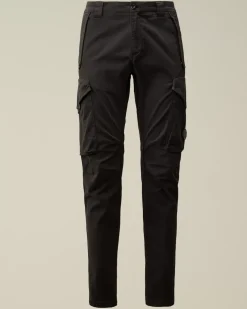 Trousers<C.P. Company Stretch Sateen Ergonomic Lens Cargo Pants Black Sand