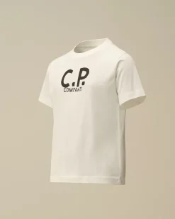Clothing 10-14<C.P. Company U16 Cotton Jersey 30/1 Printed Logo T-Shirt Gauze White