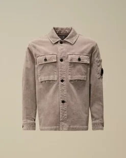 Clothing 10-14<C.P. Company U16 Cotton Stretch Corduroy Buttoned Lens Shirt Purple Dove