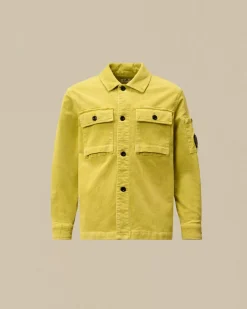Clothing 4-8<C.P. Company U16 Cotton Stretch Corduroy Buttoned Lens Shirt Canton - Green