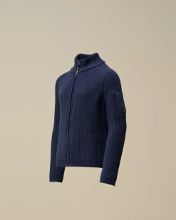 Clothing 4-8<C.P. Company U16 Cotton Zipped Lens Cardigan Estate Blue