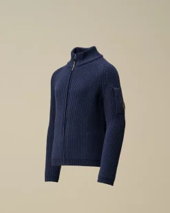 Clothing 10-14<C.P. Company U16 Cotton Zipped Lens Cardigan Estate Blue