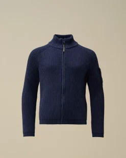 Clothing 10-14<C.P. Company U16 Cotton Zipped Lens Cardigan Estate Blue